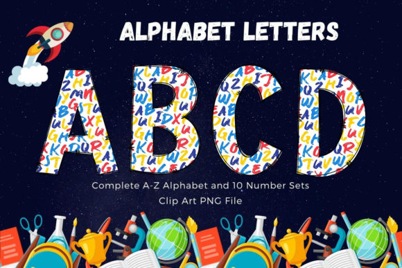 Back to School Doodle Alphabet Font a-Z and Alphabet Sublimation Clipart PNG