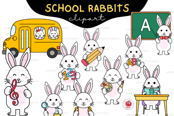 Back to School Rabbit Clipart: Create Beautiful Designs with Cute Rabbits at School