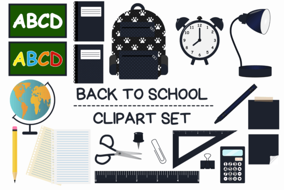 Navy Blue Back to School Clipart Set