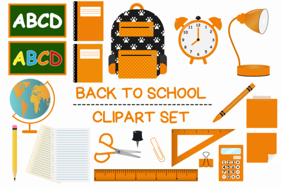Orange Back to School Clipart Set