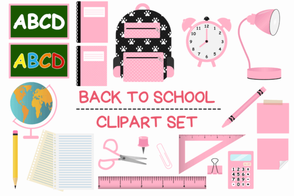 Pink Back to School Clipart Set